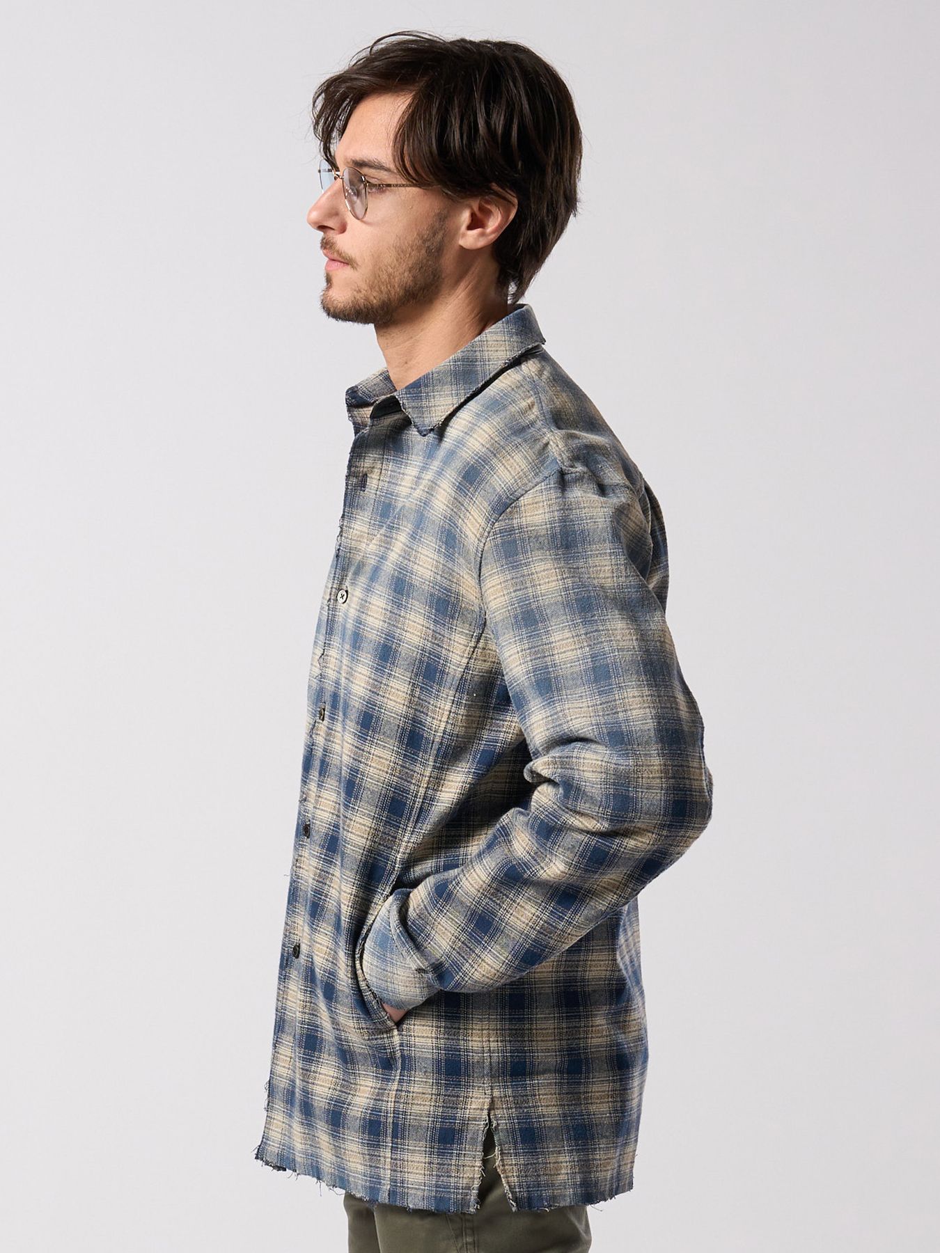 【予約品 4月19日(日) 18時締切】aging loose check shirt / エイジング ルーズ チェックシャツ / フェードブルー