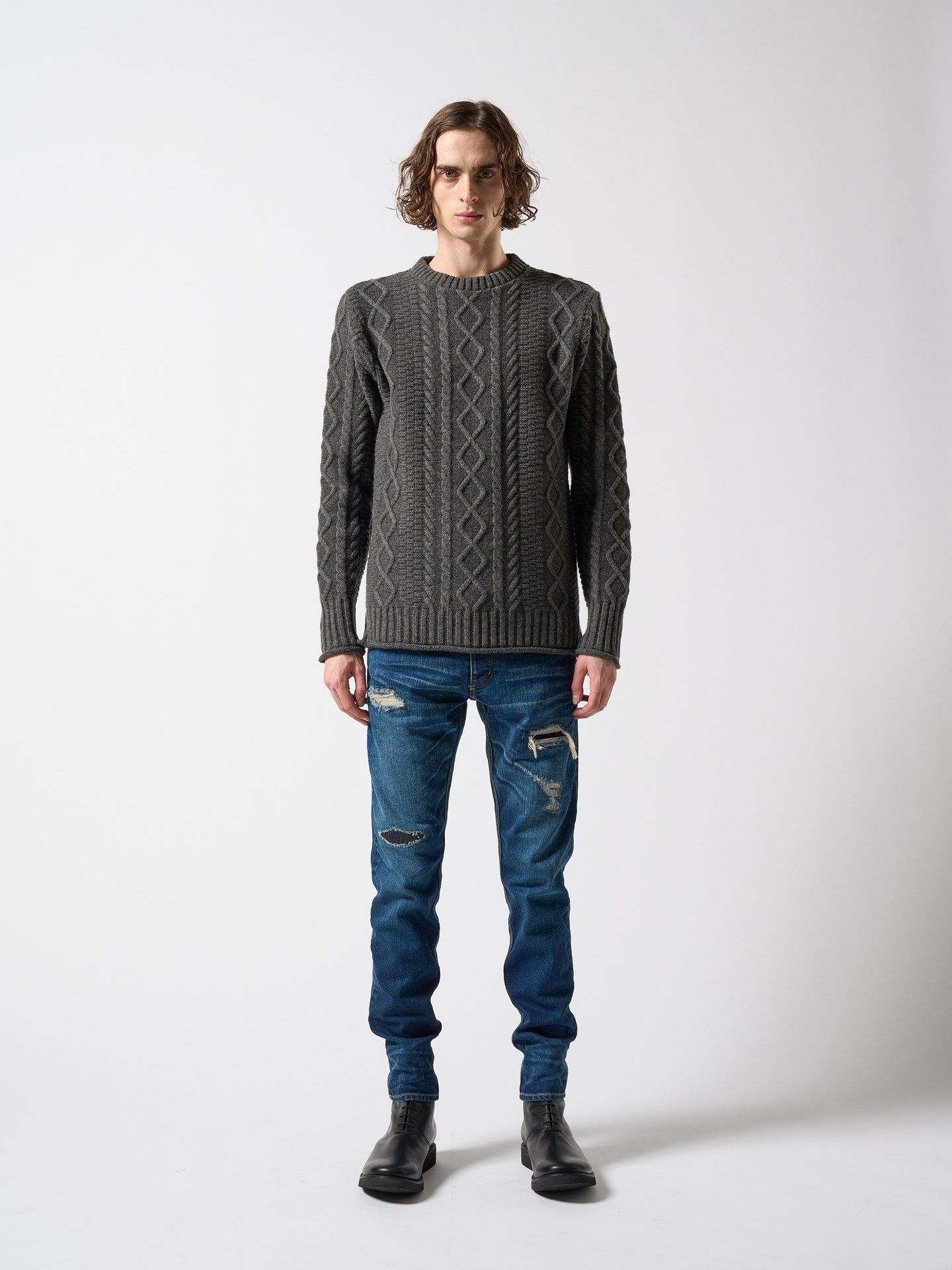 plating cable knit turtle / プルオーバー / グレー