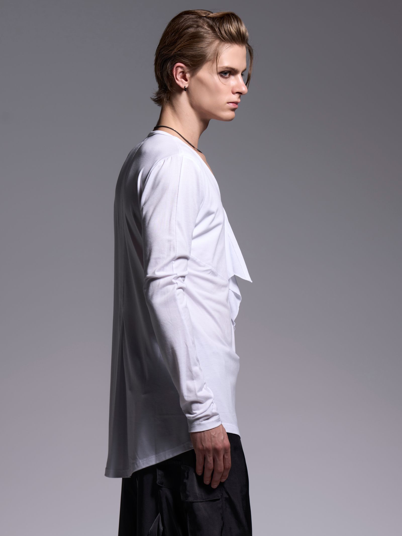 【予約品 1月4日(日) 締切】W-Frill-V-Neck-T / ダブルフリルTシャツ / ホワイト