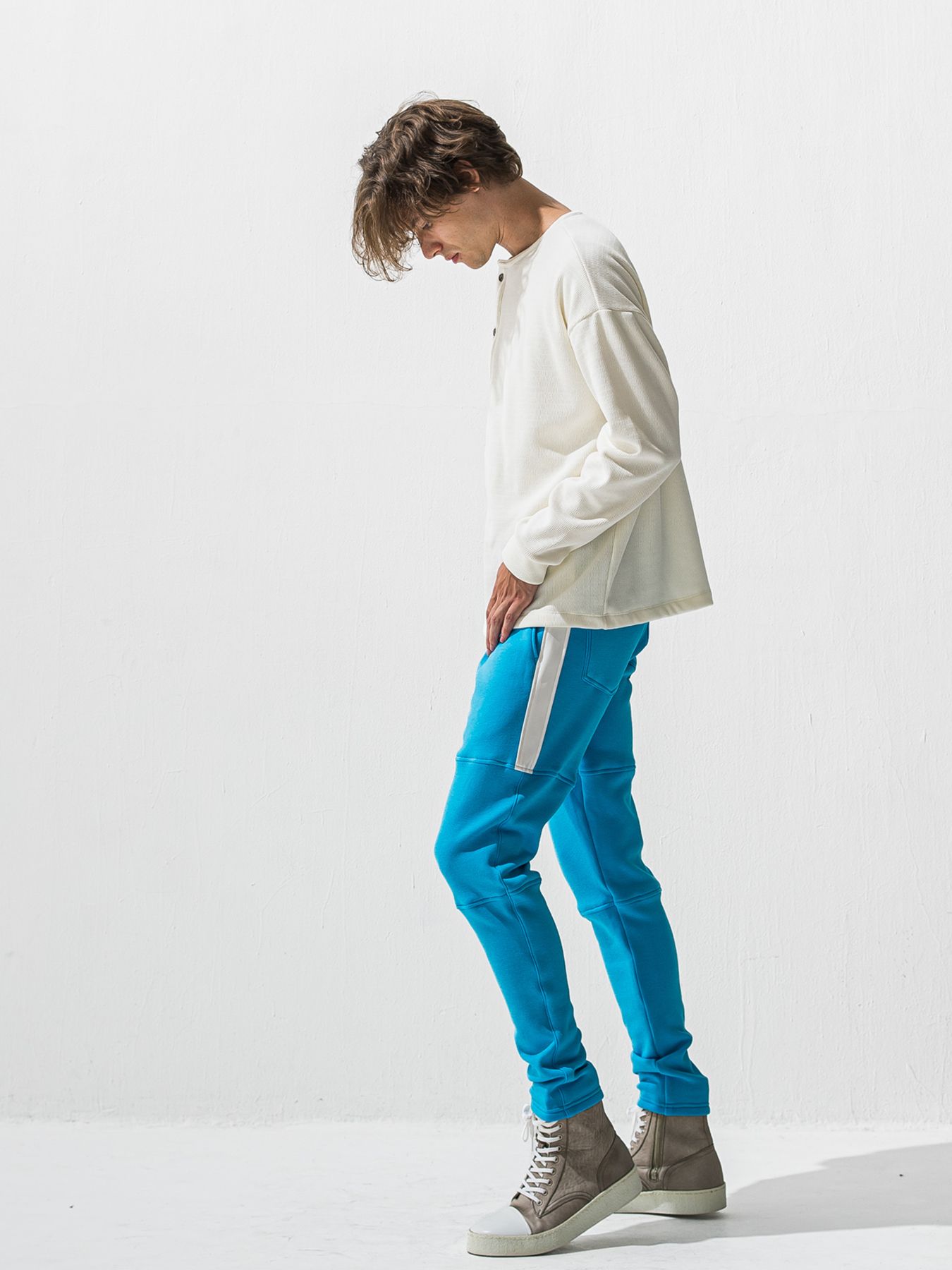【予約品 9月6日(日) 締切】OVER HENRY VELOURS FLEECE THERMAL / 裏起毛 ハニカムサーマル オーバーサイズヘンリーネック / ホワイト