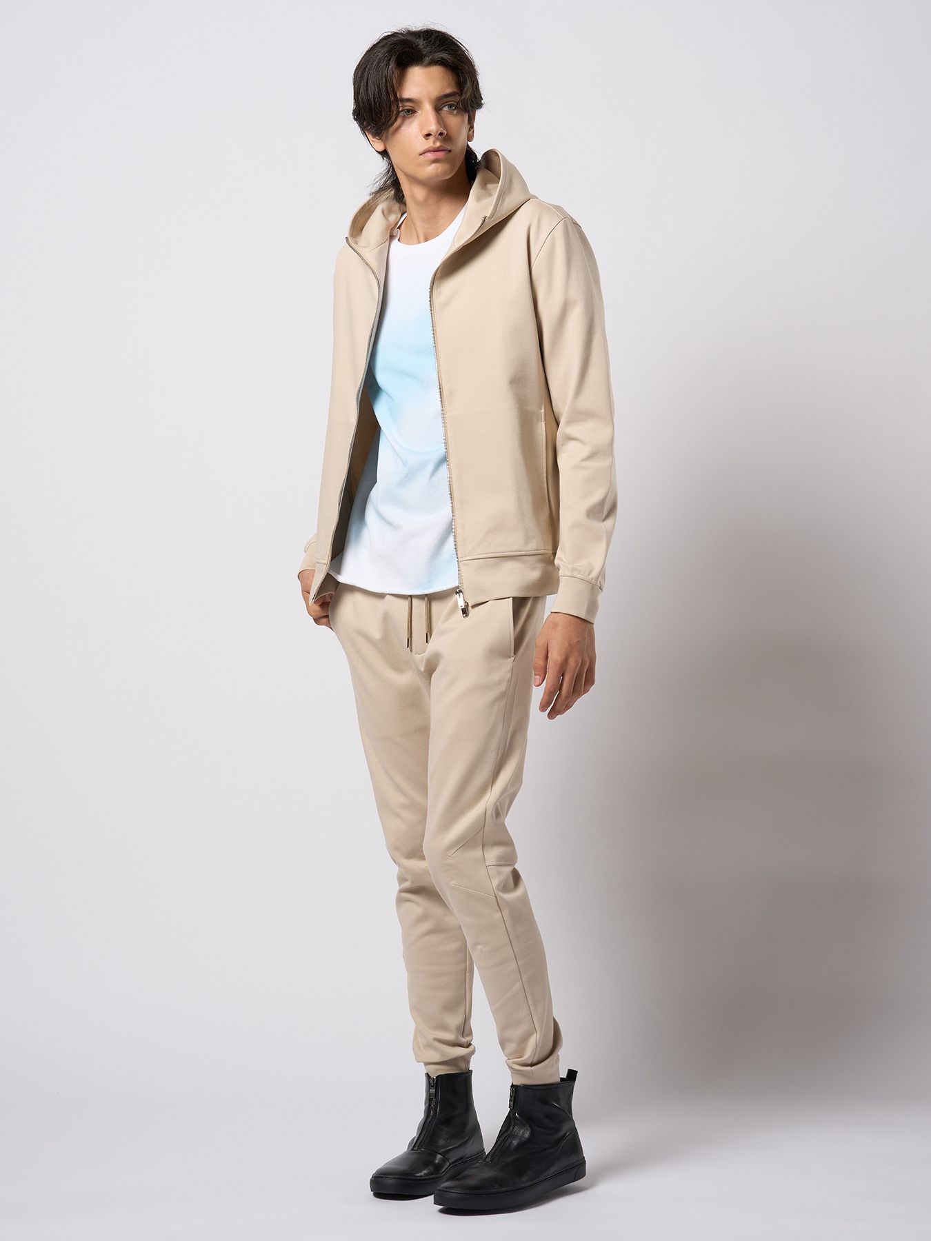 【予約品 9月23日(火) 締切】high neck zip-up parka / ハイネック ジップアップパーカー / ライトベージュ