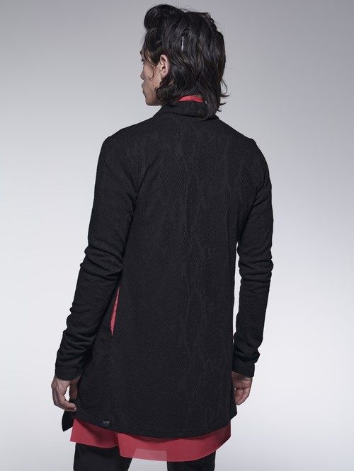 LayeredShawlCardigan / レイヤード吸水速乾カーディガン / ブラック＆レッド 【kiryuyrik】