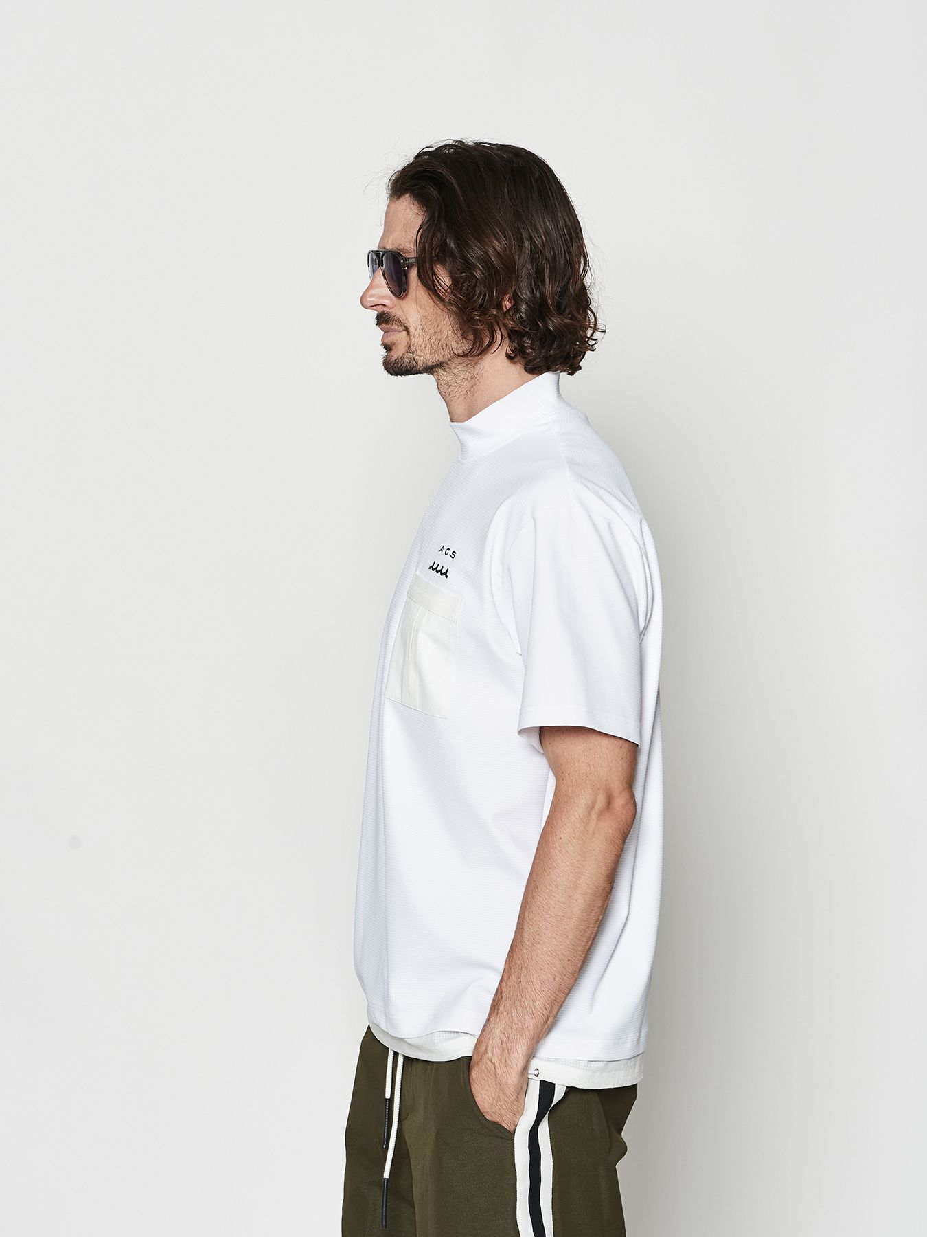 【予約品 10月9日(木) 締切】muta Mesh Mockneck S-S Top / モックネックTシャツ / ホワイト【Acanthus × muta MARINE】