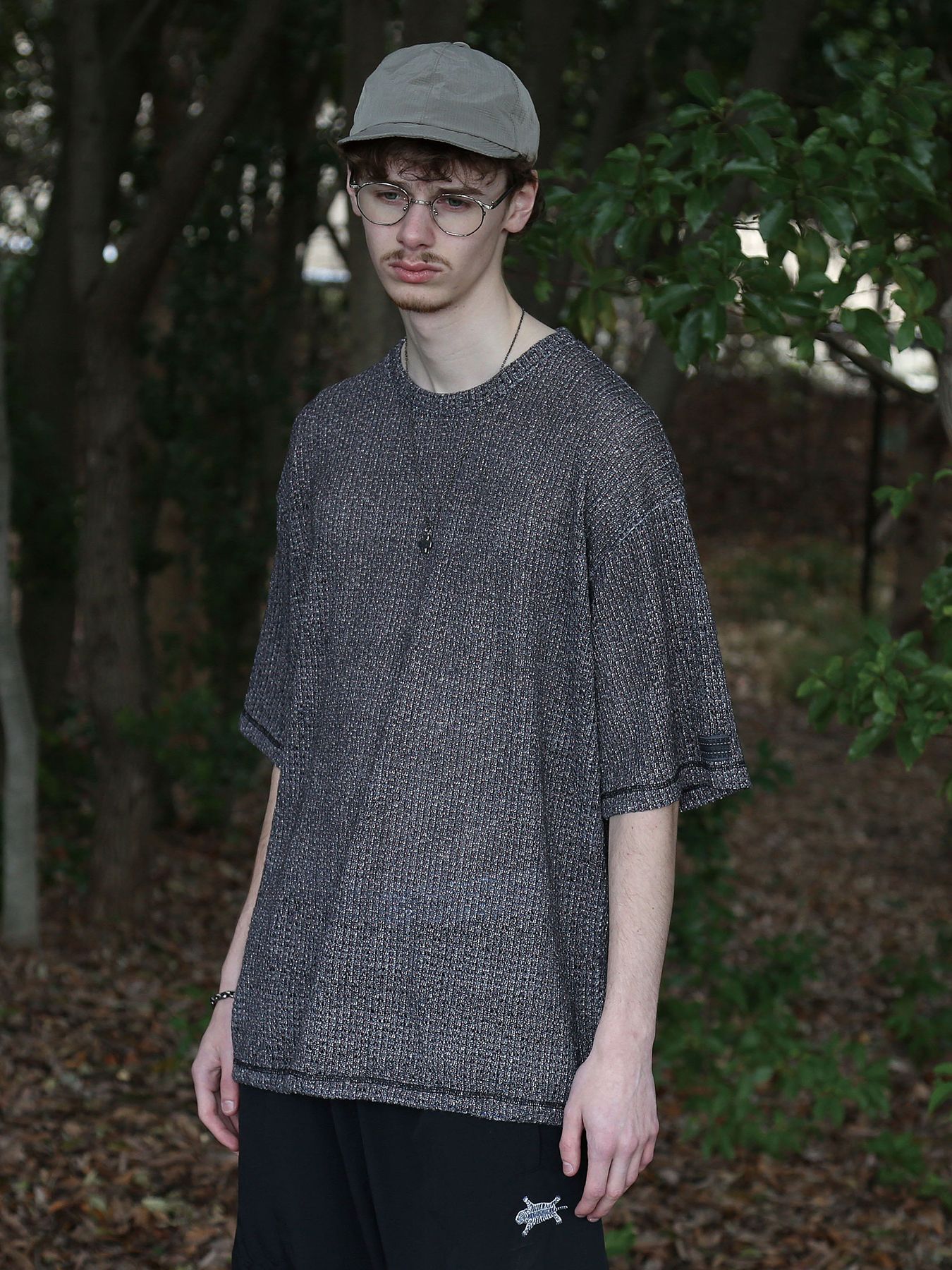 MIXED-MESH KNIT / メッシュニット Tシャツ / ミックスドブラック【QUOLT】