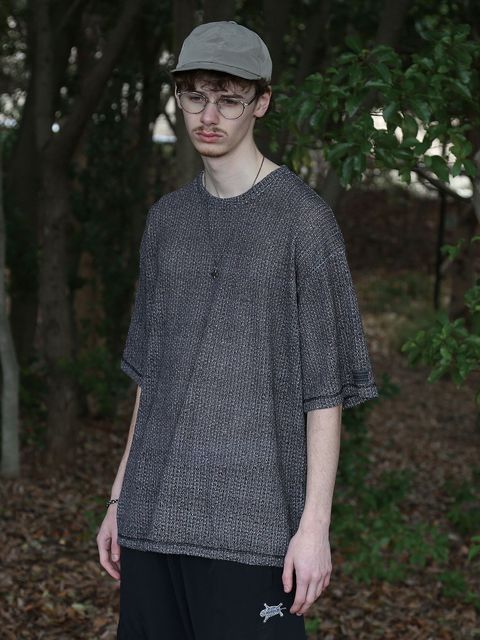 MIXED-MESH KNIT / メッシュニット Tシャツ / ミックスドブラック【QUOLT】