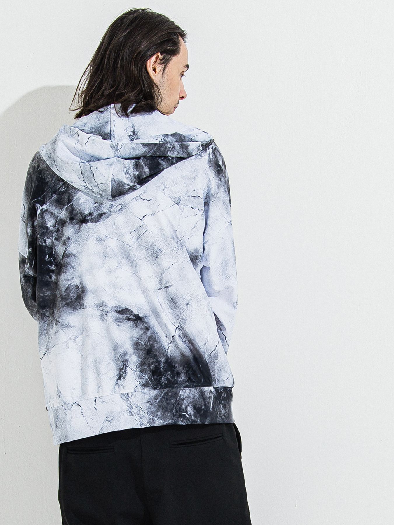 【予約品】RASH OVER ZIPUP HOODIE / ラッシュガード オーバーサイズジップアップパーカー / マーブルホワイト