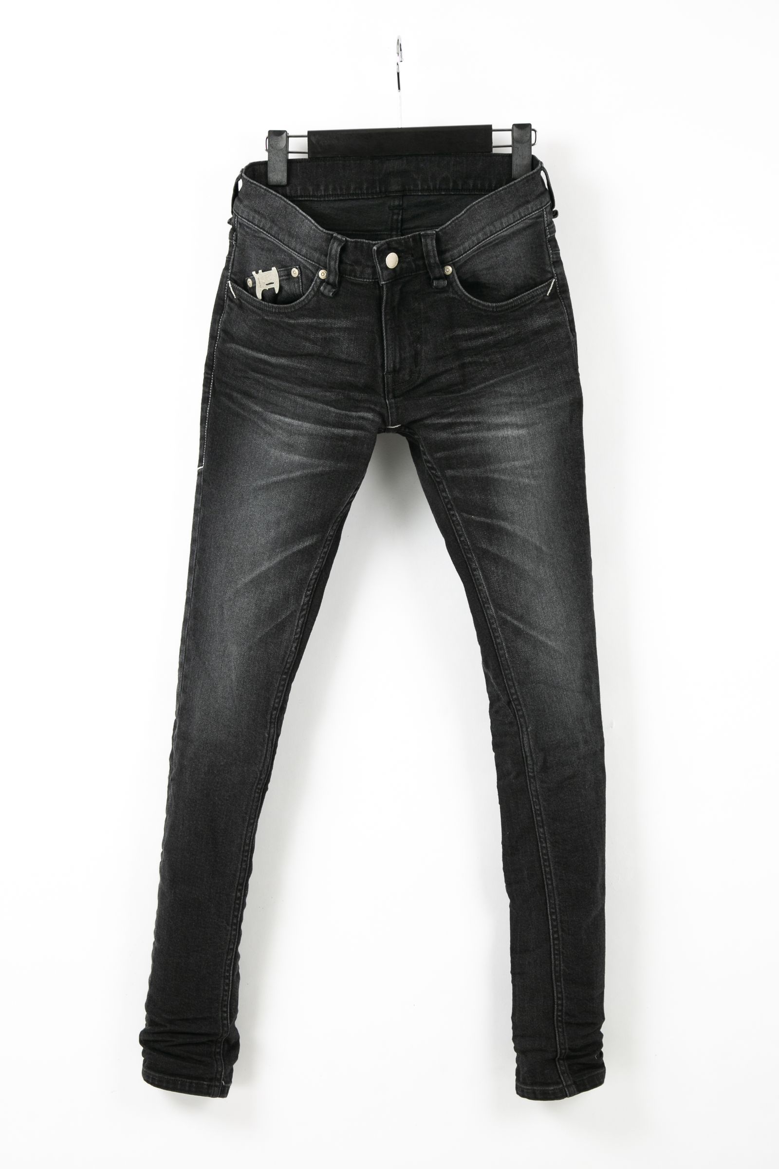 《予約品》 11oz オーガニックコットン SKINNY JOHN ストレッチデニム スキニー ユーズド加工 / BLACK 【STRUM】 8月上~中旬入荷予定
