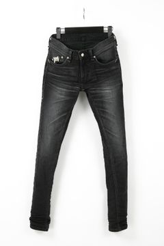 《予約品》 11oz オーガニックコットン SKINNY JOHN ストレッチデニム スキニー ユーズド加工 / BLACK 【STRUM】 8月上~中旬入荷予定