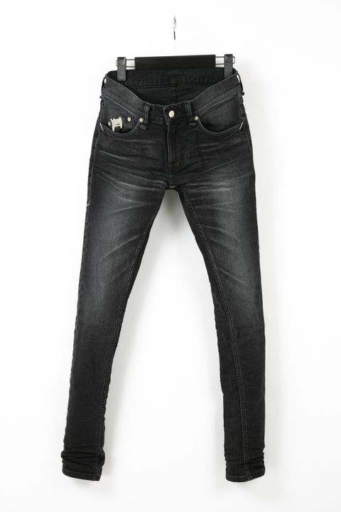 《予約品》 11oz オーガニックコットン SKINNY JOHN ストレッチデニム スキニー ユーズド加工 / BLACK 【STRUM】 8月上~中旬入荷予定