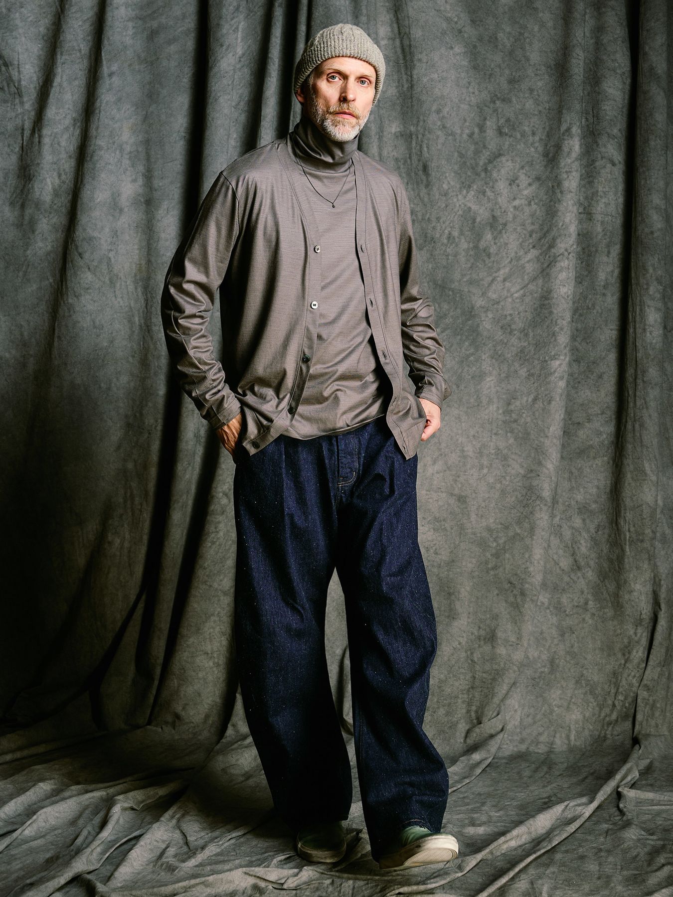 【予約品 4月19日(日) 18時締切】ex.comfy wool turtle  / メリノウールジャージー タートルネック / スチールグレー