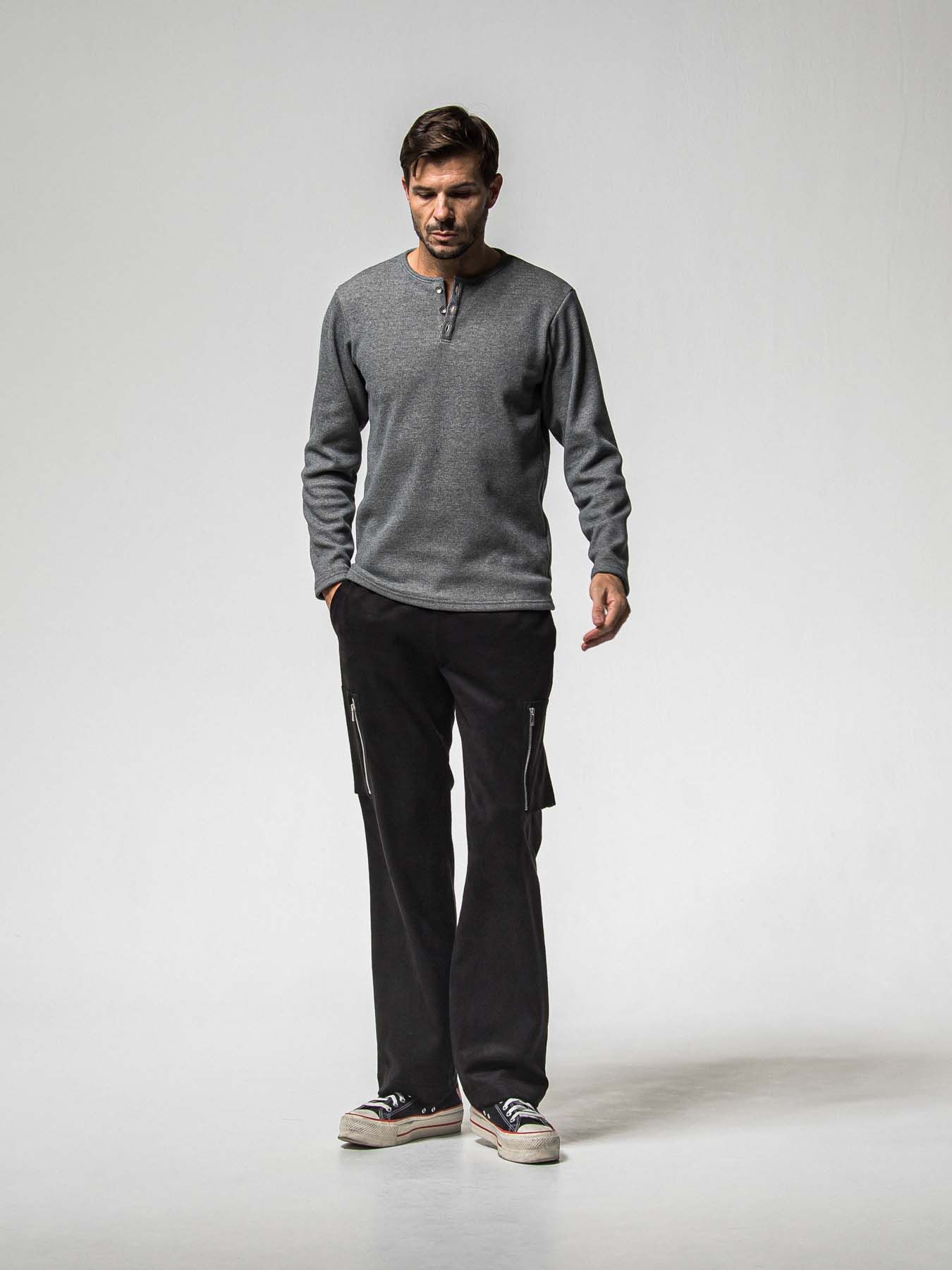 【予約品 8月31日(日) 締切】VELOURS FLEECE THERMAL HENRY / ベロアフリース サーマル ヘンリーネック / グレー