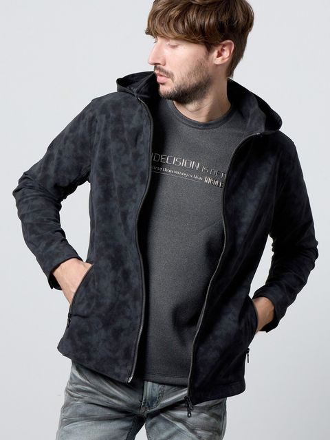 ムラプリントスタンドアップジップブルゾン / ブラック【HIDEAWAYS】