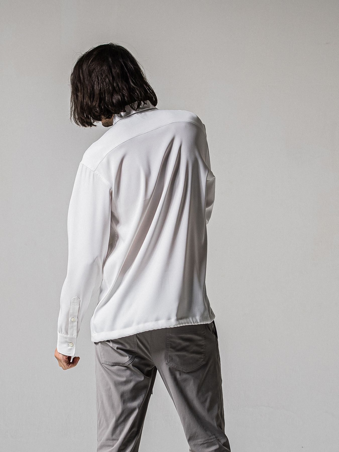 【予約品 11月16日(日) 締切】PULL OVER SATIN SHIRT / ジッププルオーバー サテンシャツ / ホワイト