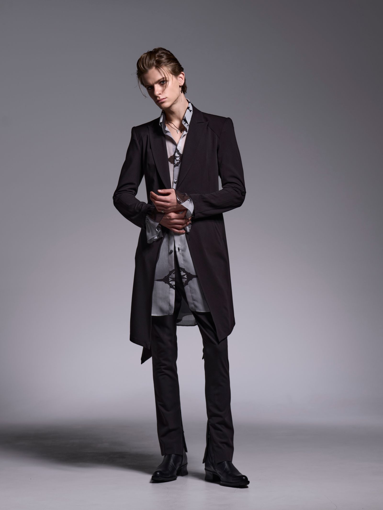 【予約品 1月4日(日) 締切】Gather Sleeve Shirt / ギャザースリーブシャツ / ブラック&グレー