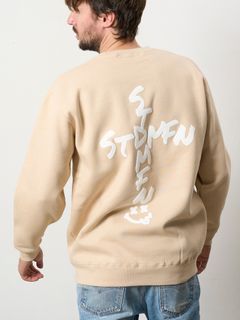 【予約品 5月8日(木) AM10時 締切】 TC裏毛起毛 ロゴクロス発泡プリント&クロスパッチワーク スウェットシャツ / ベージュ