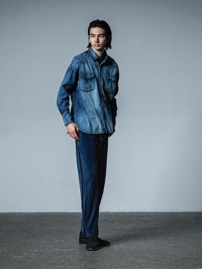 《予約品》 VELOUR SEMI WIDE PT  / ベロアラインワイドパンツ / ネイビー