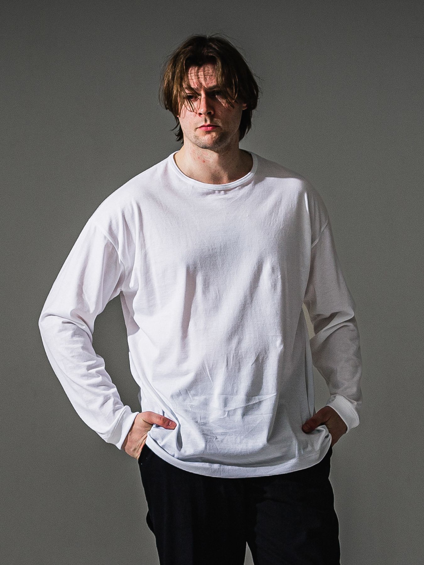 【予約品】PIN ST RC over longsleave Tee / ピンストライプロゴ オーバーサイズ ロングスリーブ Tシャツ / ホワイト