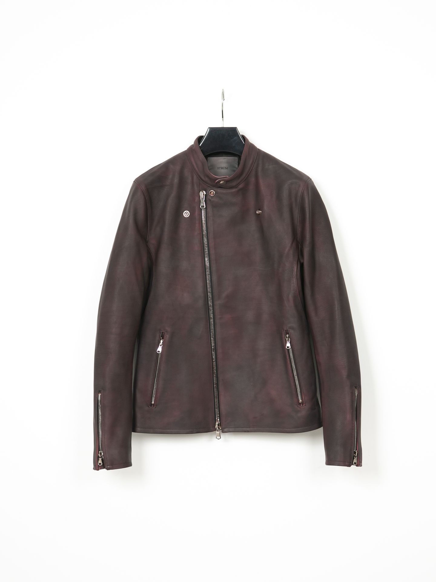 Full tanned Calfskin Garment Burning Dyed Semi Double Riders / カーフスキン  セミダブルライダース / ELEVEN（イレブン）クリムゾンレッド