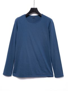 【予約品 4月6日(月) 締切】Natural Soft Cotton Plain Stitches Crew Neck T-shirt / 30/-ナチュラルソフト天竺 クルーネック ロングスリーブ Tシャツ / グレーブルー