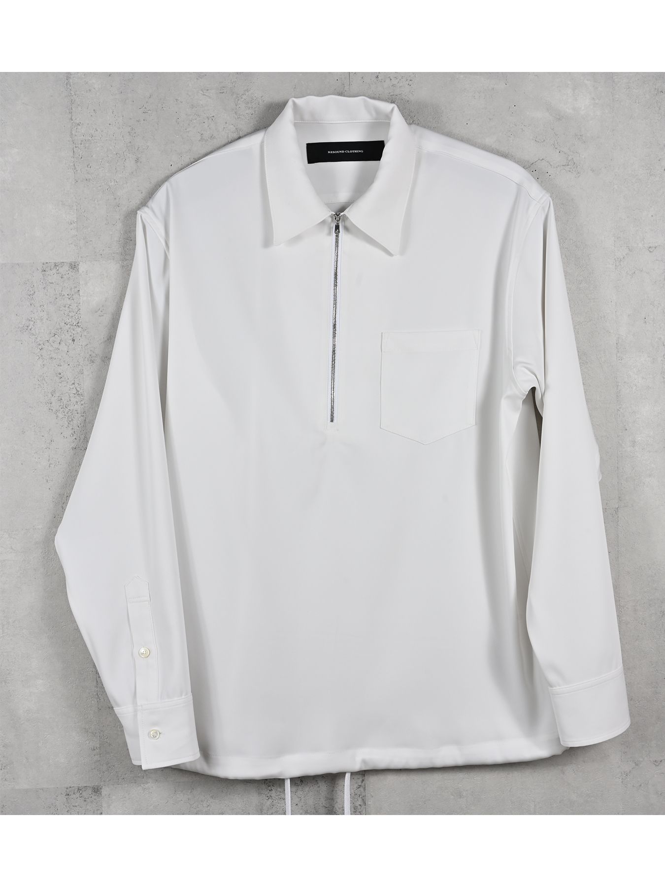 【予約品 11月16日(日) 締切】PULL OVER SATIN SHIRT / ジッププルオーバー サテンシャツ / ホワイト