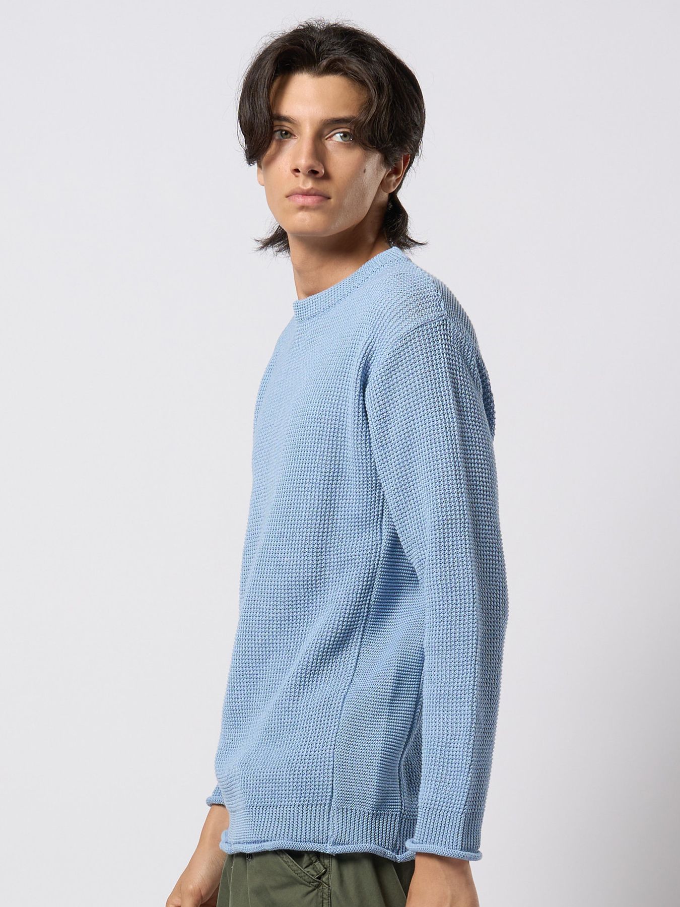 【予約品 9月23日(火) 締切】GIMA crew summer knit / 擬麻クルーサマーニット / ライトブルー