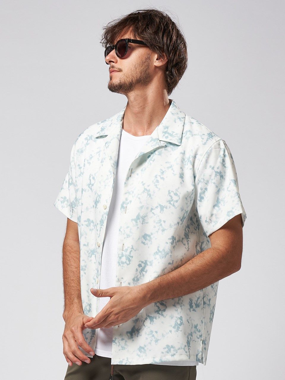 《予約品》 patterned s/s shirt / ハワイアンシャツ / ライトブルー