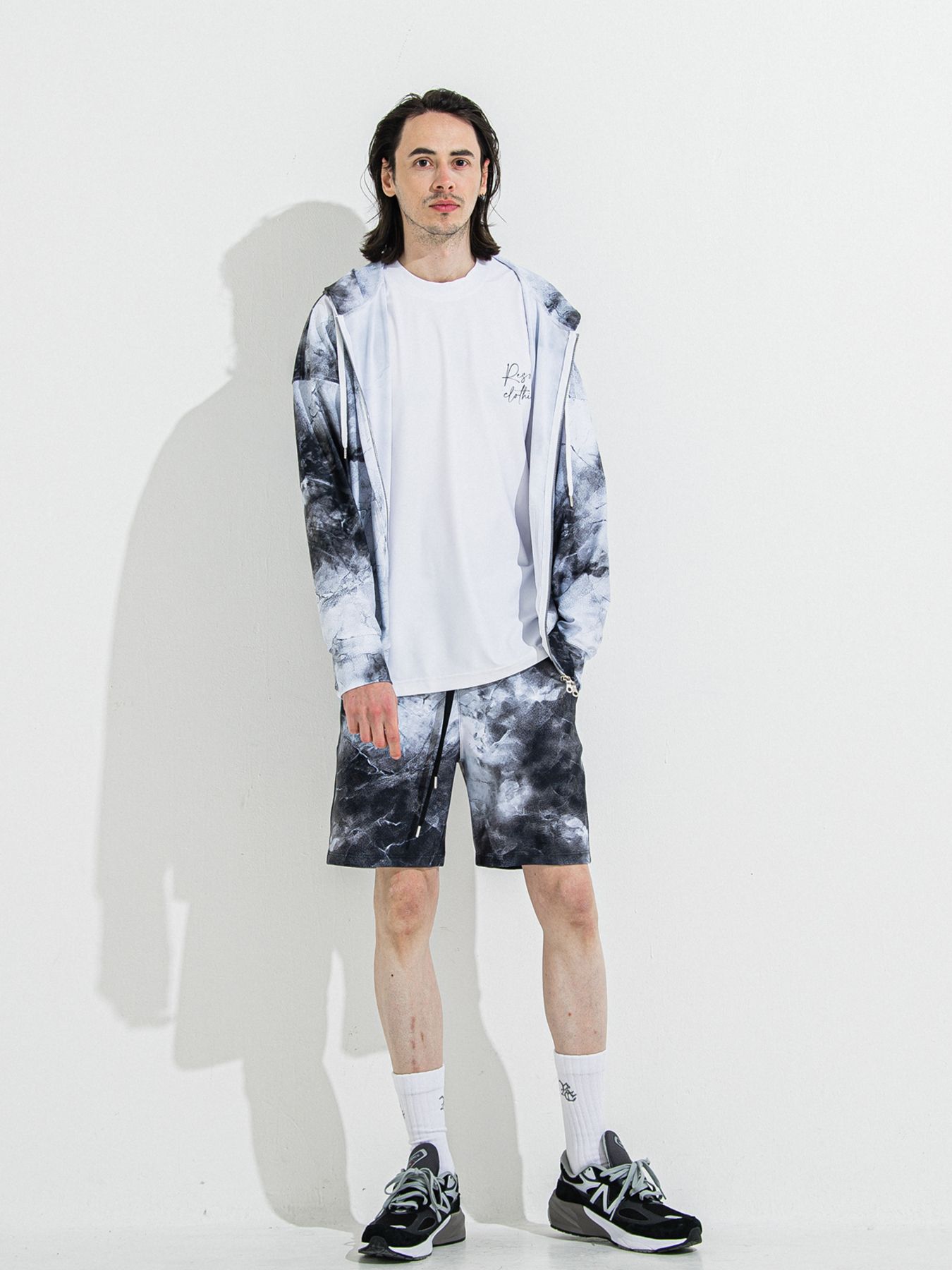【予約品】RASH OVER ZIPUP HOODIE / ラッシュガード オーバーサイズジップアップパーカー / マーブルホワイト