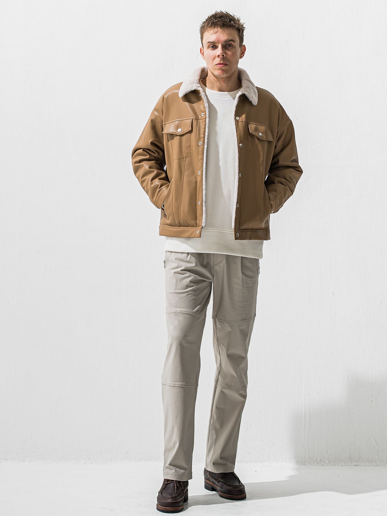【予約品 9月6日(日) 締切】LEATHER FUR OVER G / レザー ファー オーバー Gジャン / ベージュ