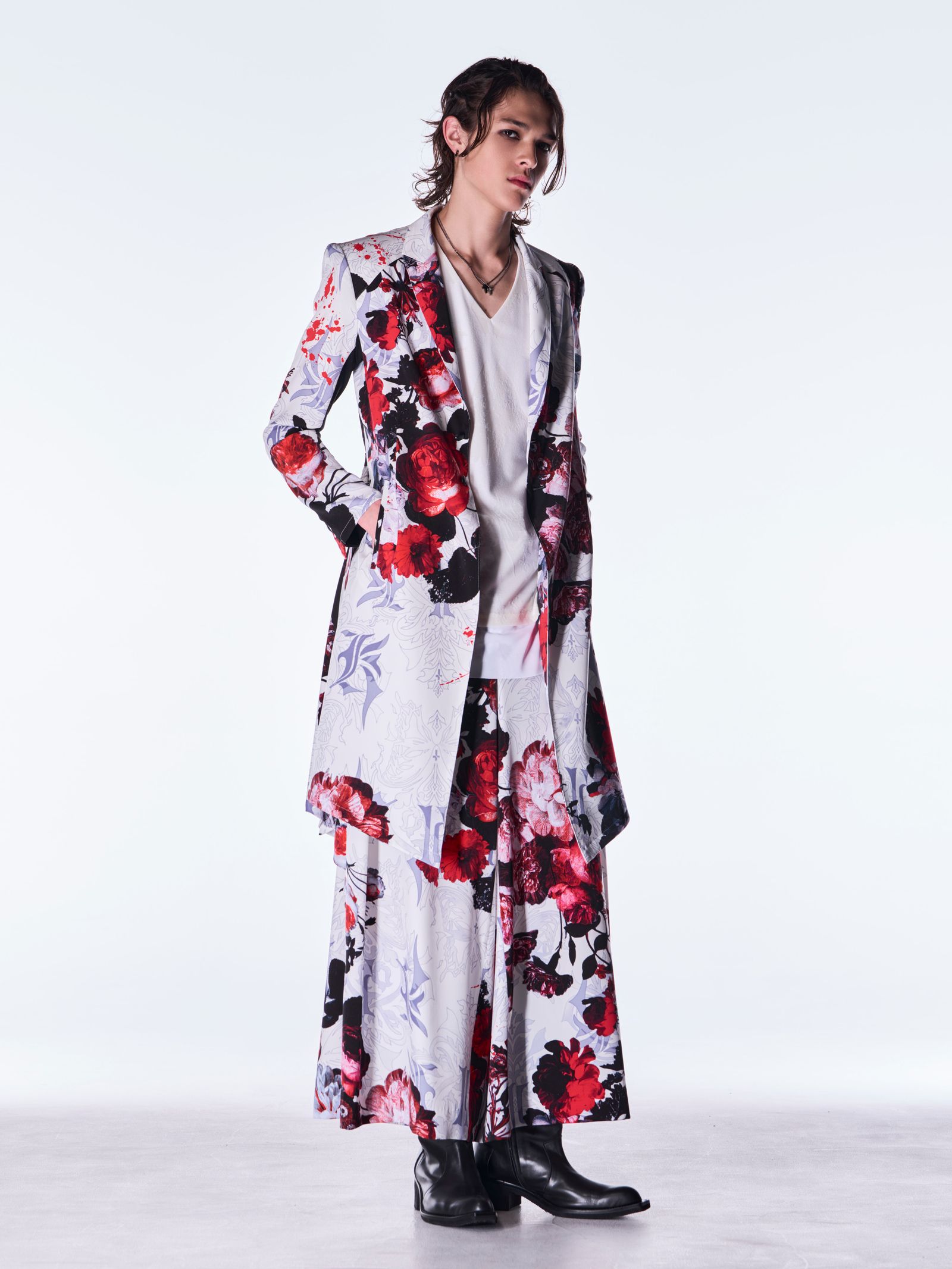 【予約品 6月29日(月) 締切】Goth Flora Suede Satin Flare Jacket / フレアジャケット / ホワイト