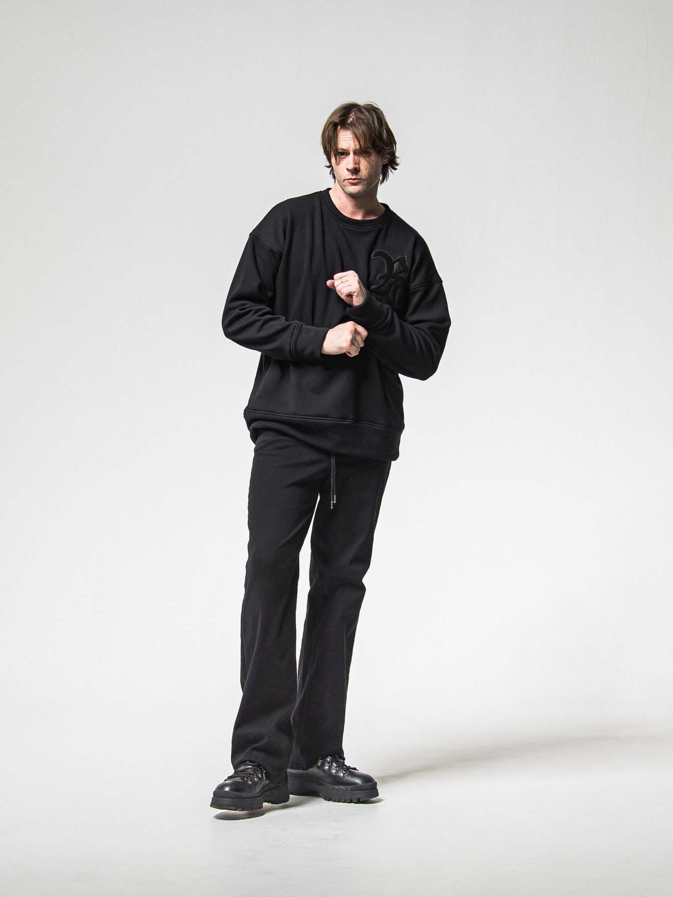 【予約品 8月31日(日) 締切】RC CHENILLE VELOURS FLEECE DROP TRAINER / RCサガラ刺繍ワッペン ベロアフリース ドロップショルダートレーナー / ブラック