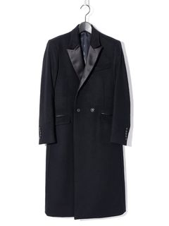 Lamb Beaver wool Changing Long Chester Coat / ブラック・襟サテン生地 【ys Yuji SUGENO】