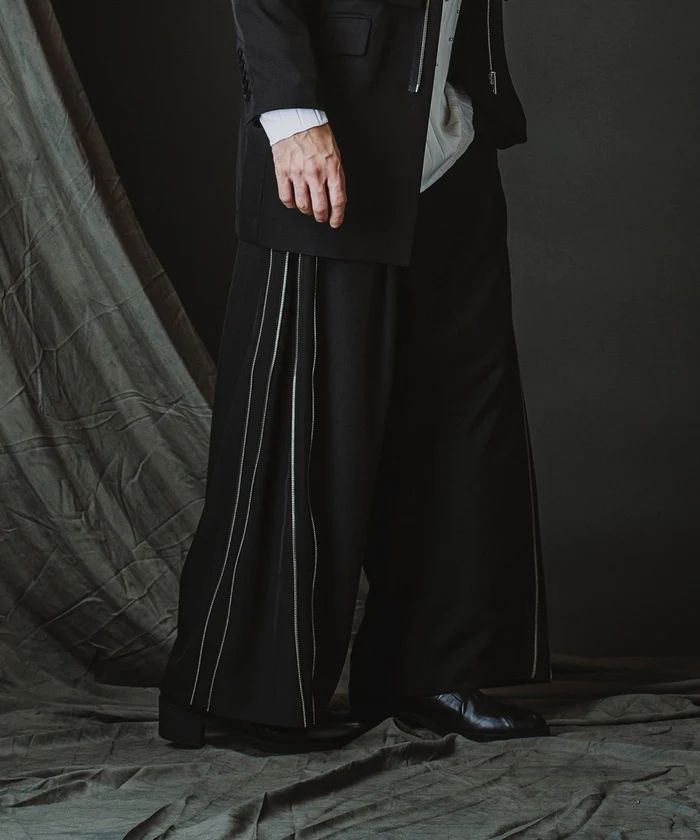 サイドZIPイージーワイドトラウザーズ/ ブラック【NOID.】