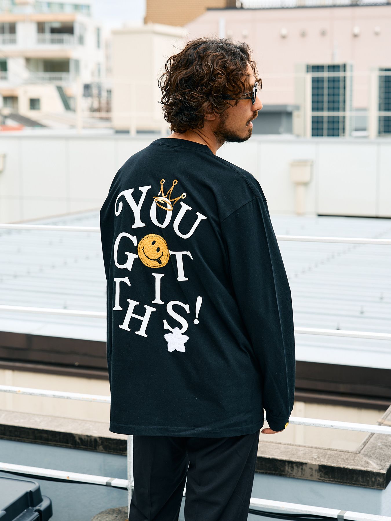 5.6ozコットン天竺 YOU GOT THIS シークインLS Tシャツ / ブラック