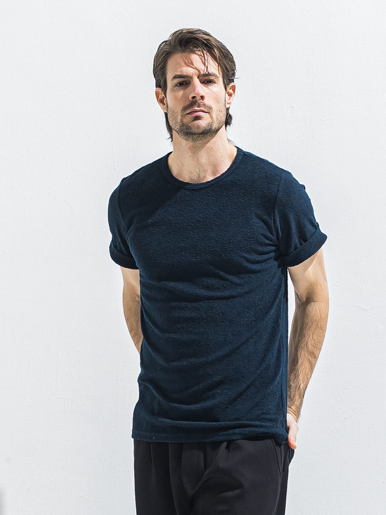 【予約品 2月15日(日) 18:00 締切】PILE ROLL UP TEE / パイルロールアップTシャツ / ネイビー