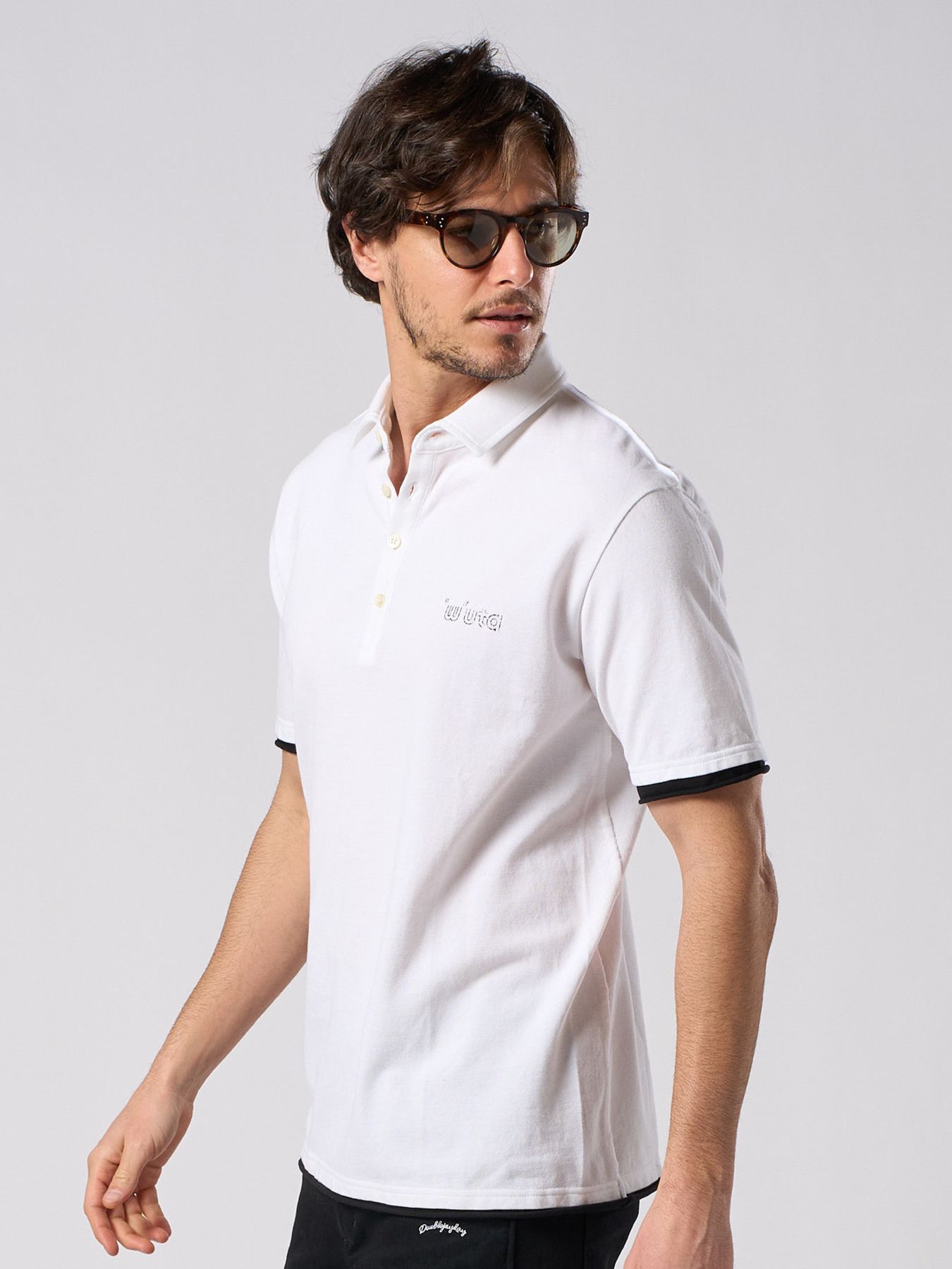 【予約品 1月25日(日) 締切】muta × wjk collection：cut-off polo S/S (printed) / カットオフ ポロ ショートスリーブ / ホワイト