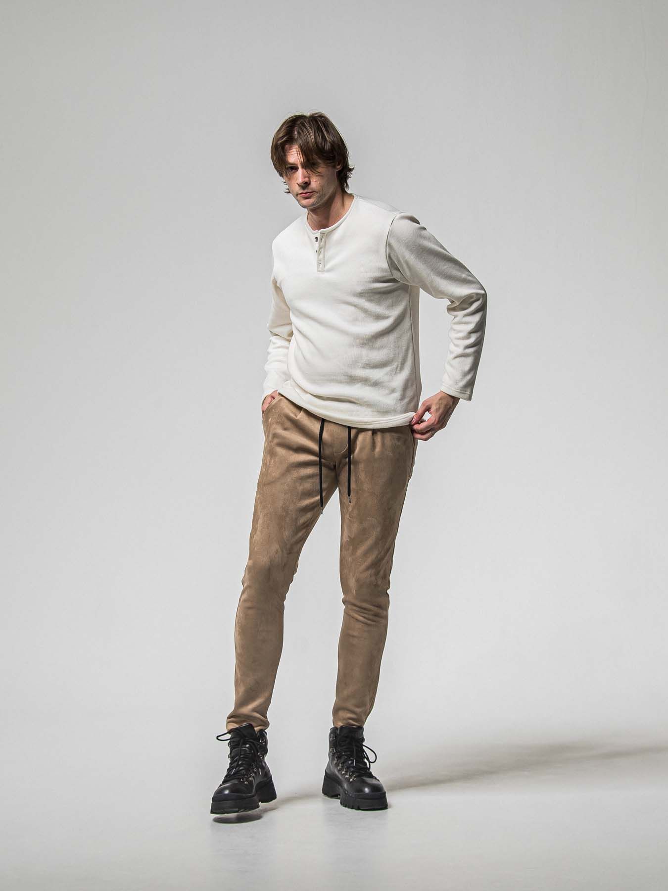 【予約品 8月31日(日) 締切】CHRIS EASY SUEDE TUCK PANTS / クリス イージー スウェードタックパンツ / ブラウン