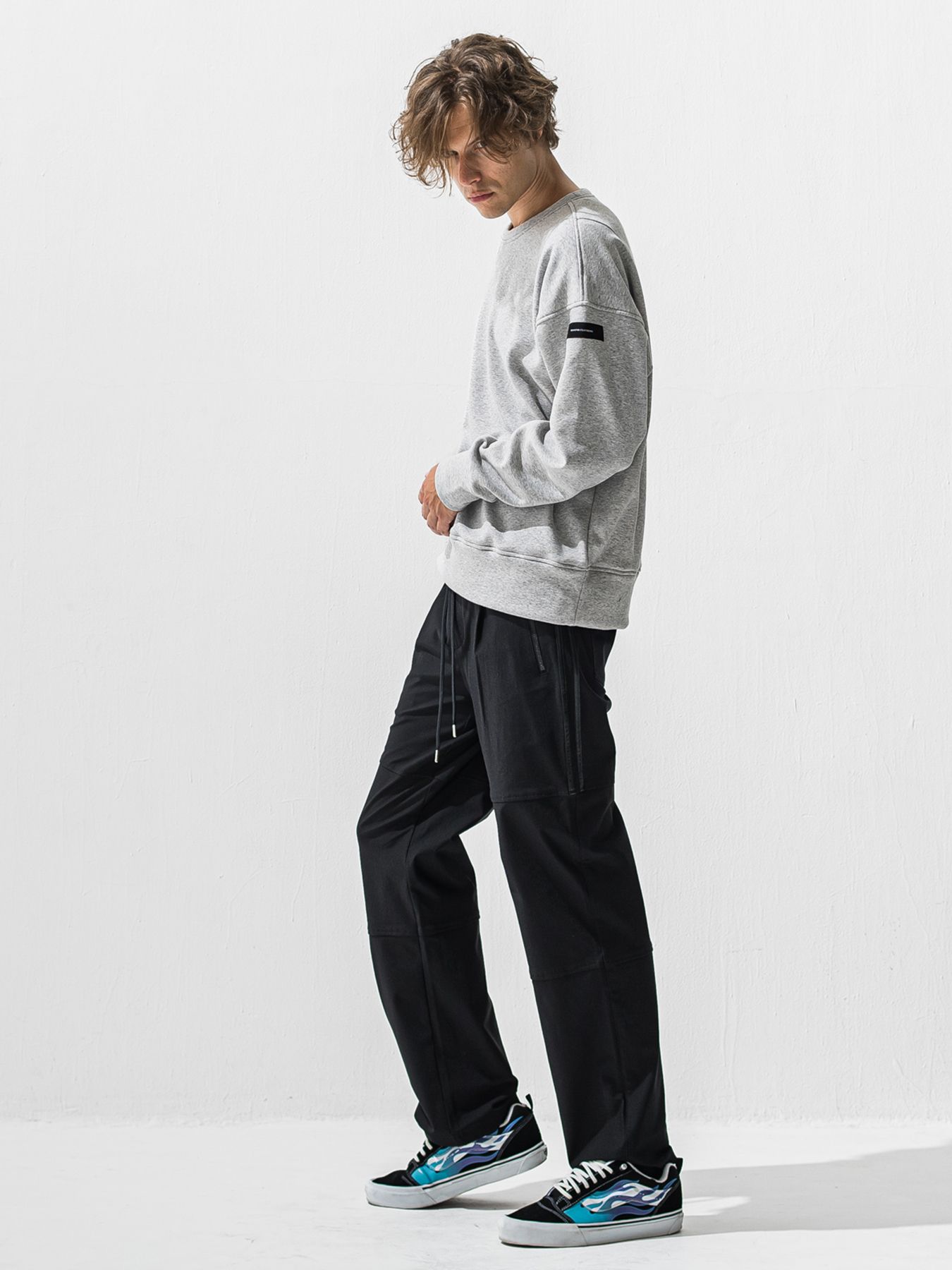 【予約品 9月6日(日) 締切】PIN ST RC VELOURS FLEECE DROP TRAINER / ピンストライプロゴ 裏起毛 ルーズトレーナー / グレー