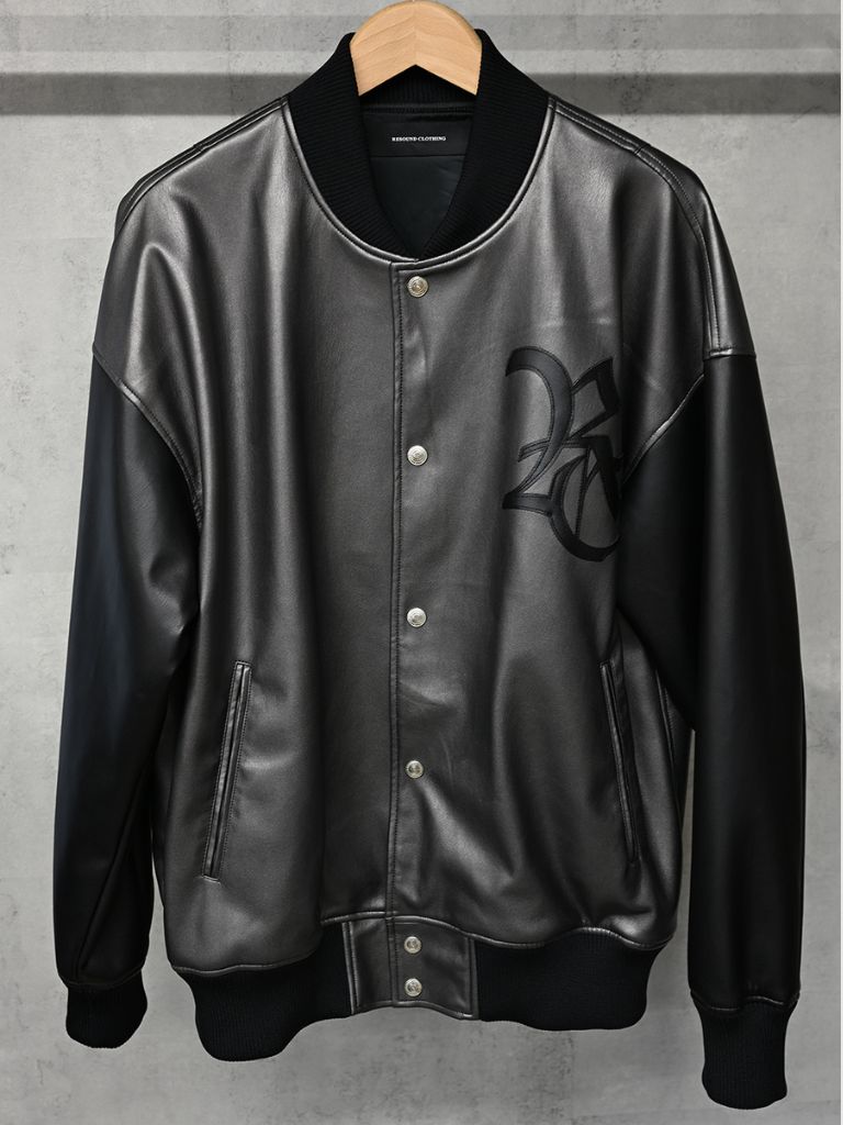 《予約9月1日18時締め》 leather Varsity jacket  / エコレザースタジャン / グレー
