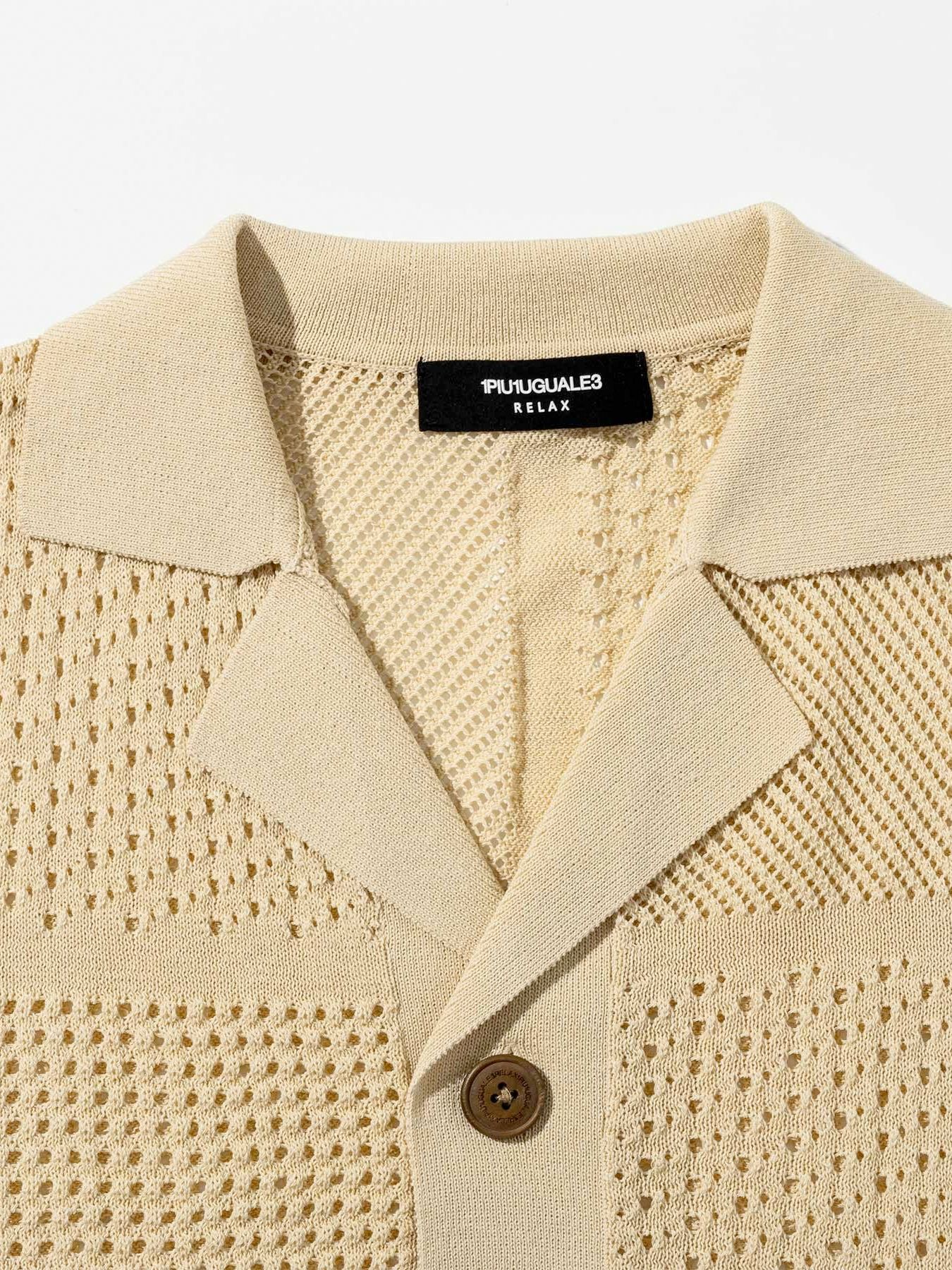 ブロックメッシュニットオープンカラーシャツ / ホワイト