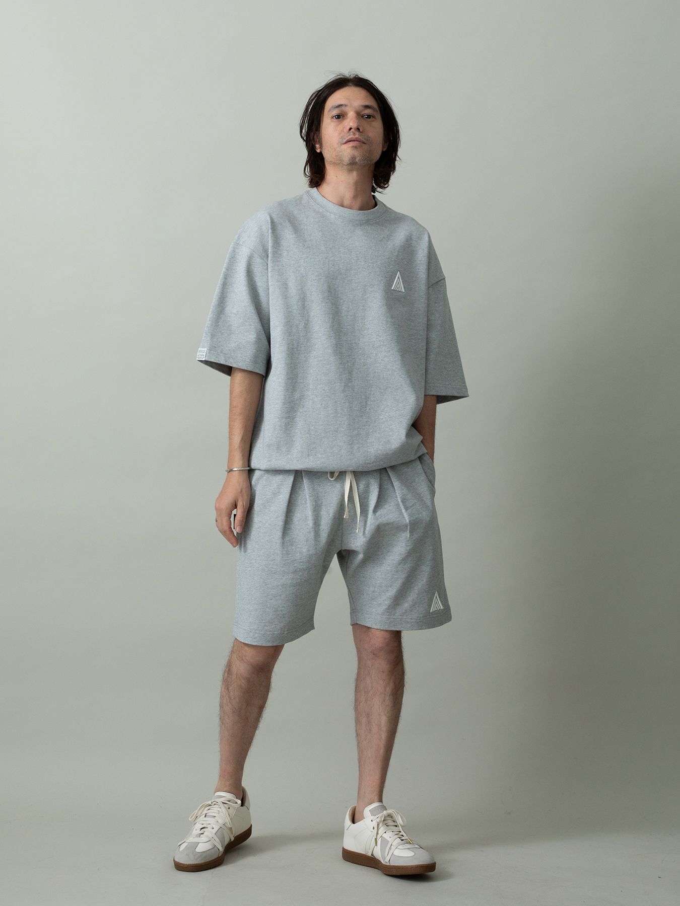 【予約品 2月1日(日) 締切】HEAVYJERSE spiky / ロゴ刺繍 Tシャツ / 杢グレー×ホワイト