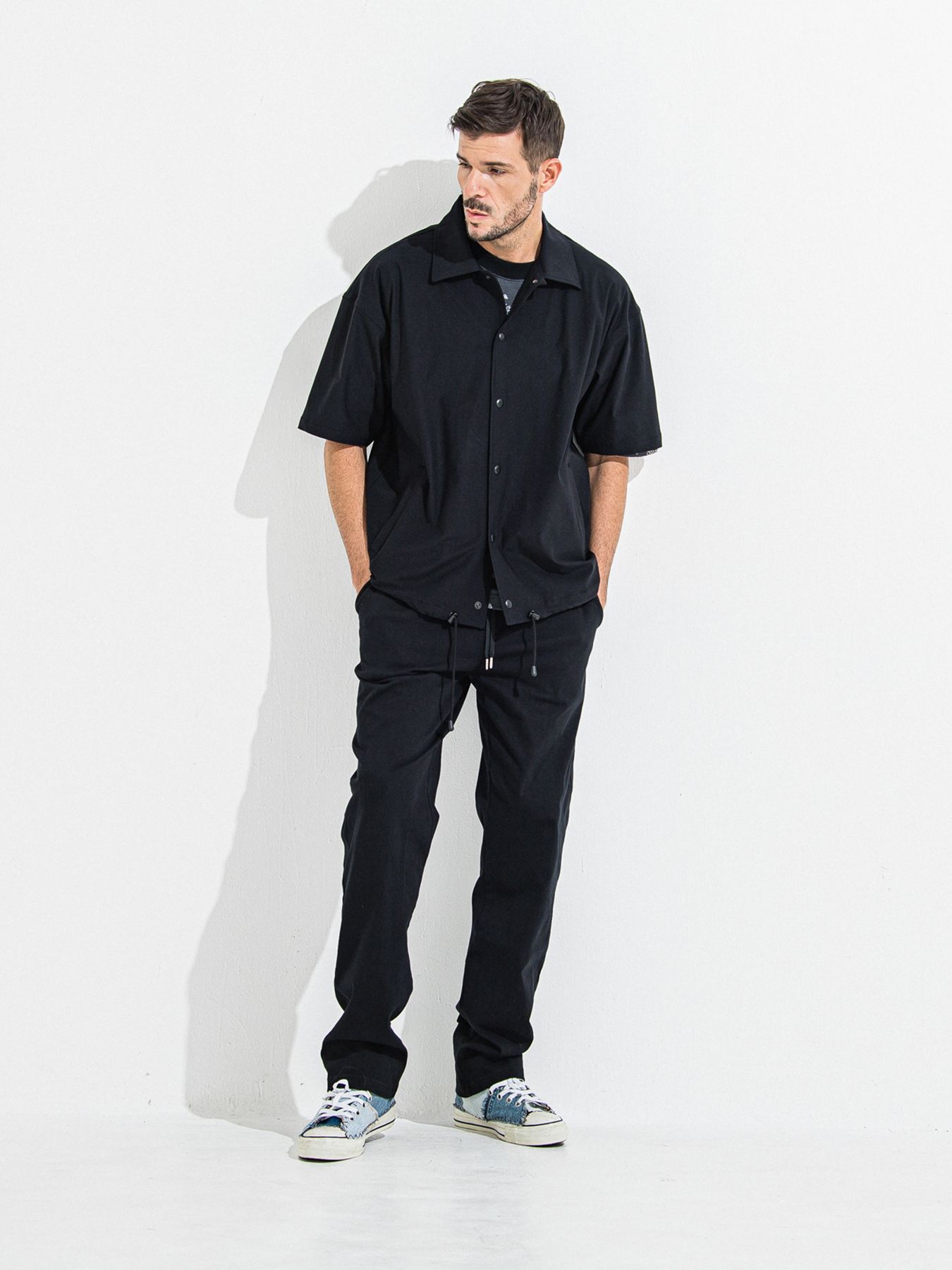 【予約品】NYLON HALF COACH JACKET / ナイロンハーフコーチジャケット / ブラック