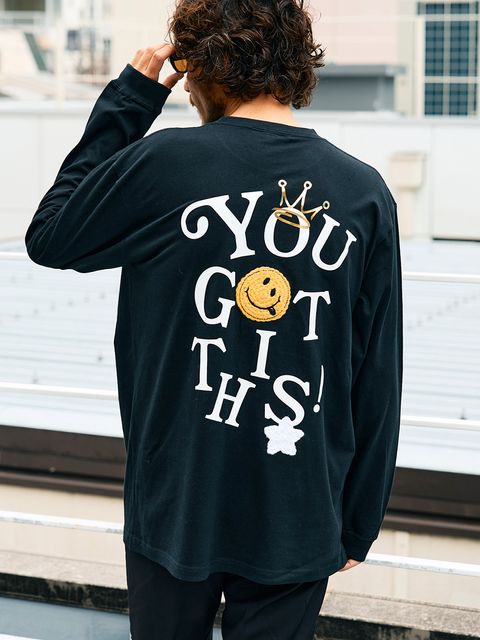 5.6ozコットン天竺 YOU GOT THIS シークインLS Tシャツ / ブラック