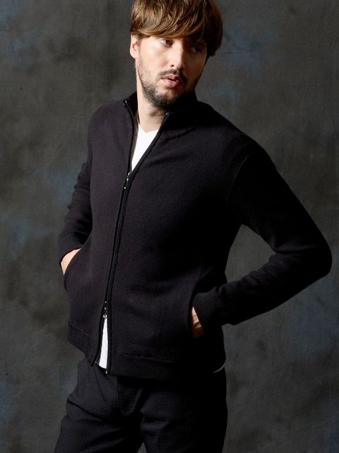 ミラノリブ スタンドニットブルゾン / ブラック【HIDEAWAYS】