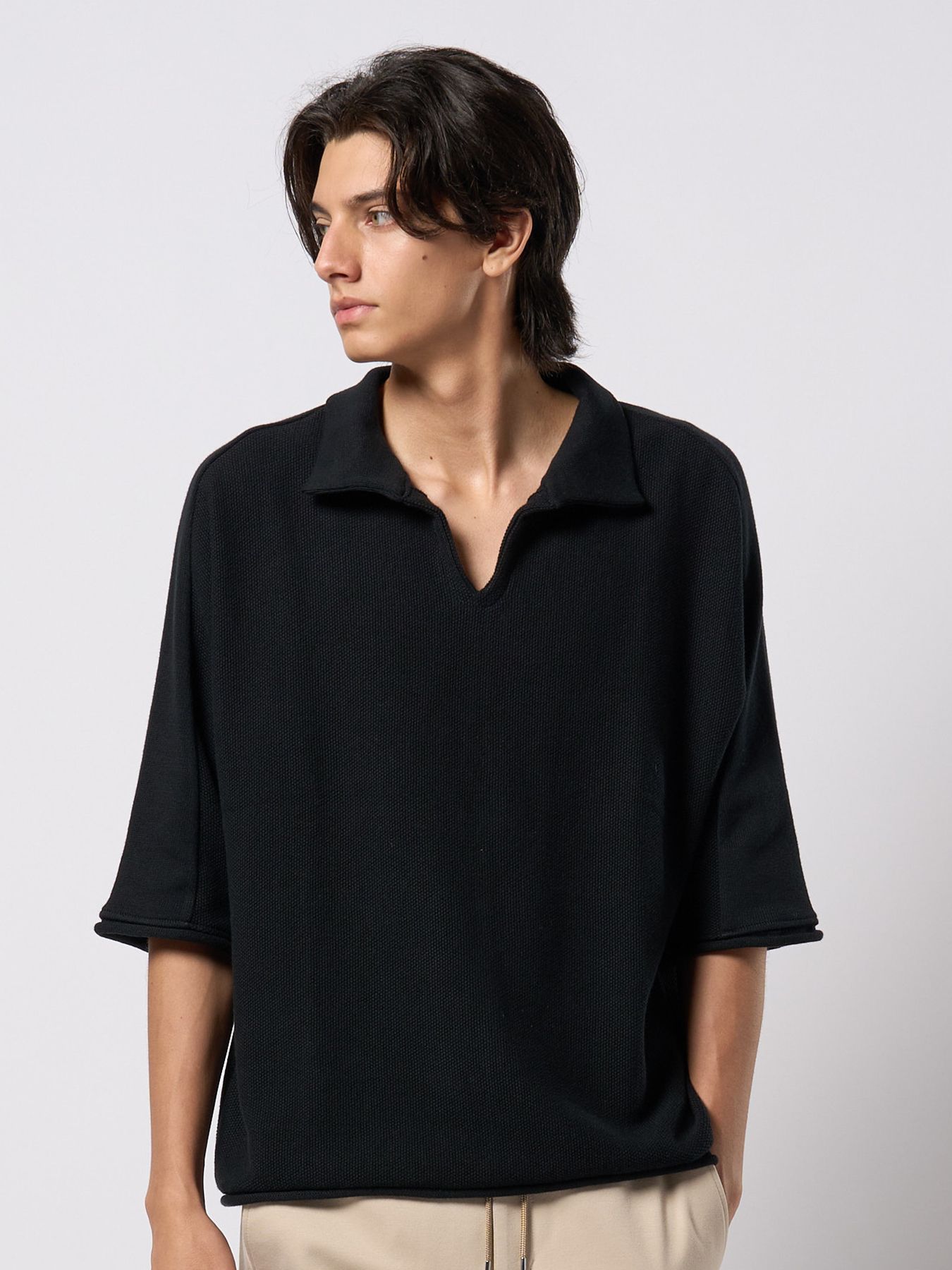 【予約品 9月23日(火) 締切】comfy skipper polo H/S / コンフィー スキッパーポロ ハーフスリーブ  / ブラック
