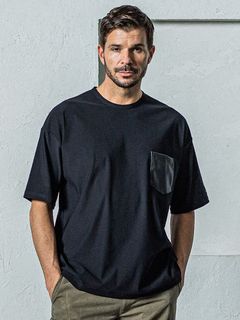 《予約11月17日19時締め》 leather pocket overnylon T / Tシャツ / ブラック