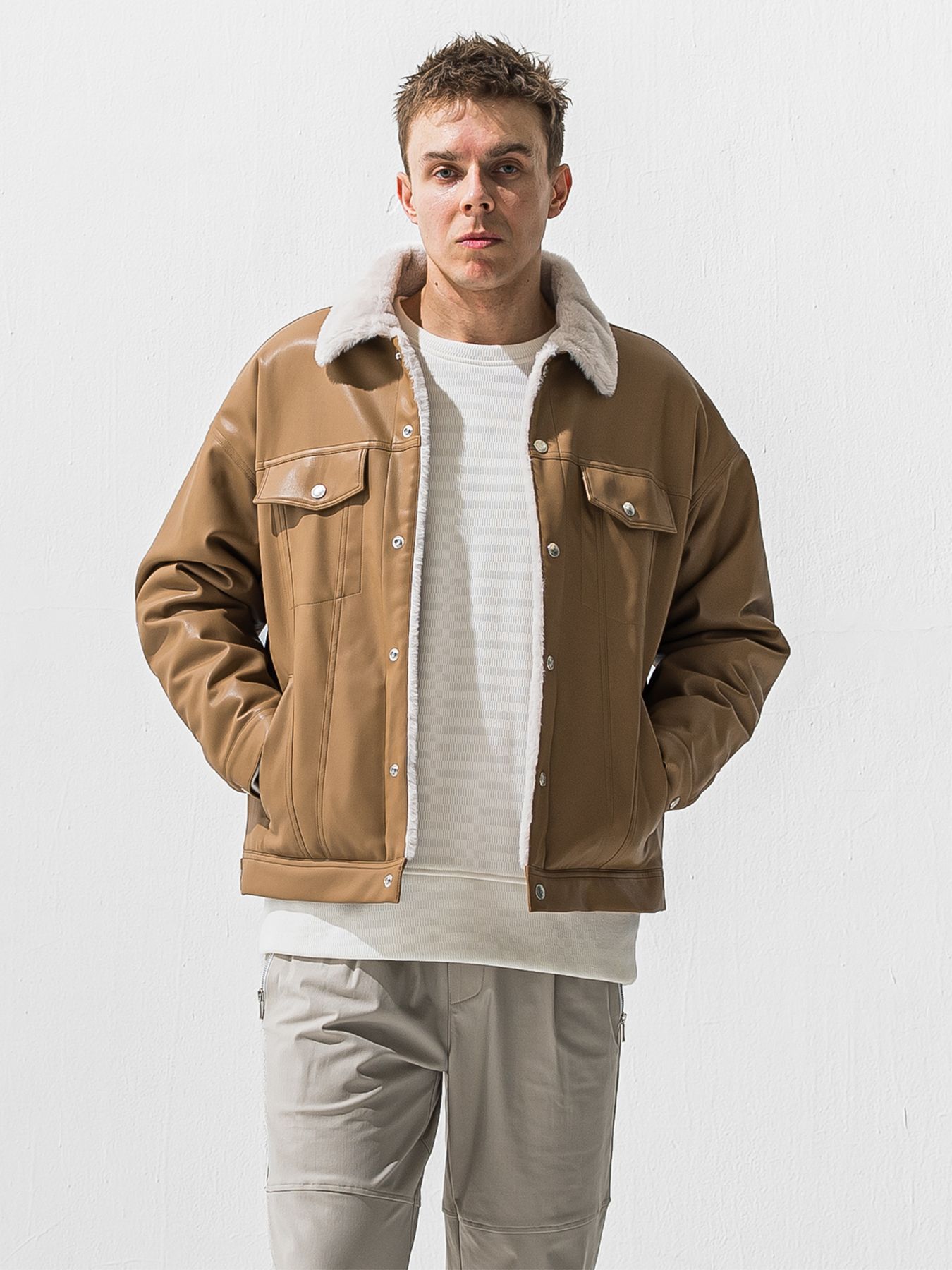 【予約品 9月6日(日) 締切】LEATHER FUR OVER G / レザー ファー オーバー Gジャン / ベージュ