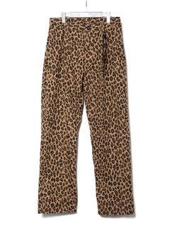 【予約品 10月12日(日) 締切】Leopard Printed Cotton Nylon Tapered Wide Pants / コットン ナイロン豹柄プリント テーパード ワイド パンツ / ブラウン豹柄