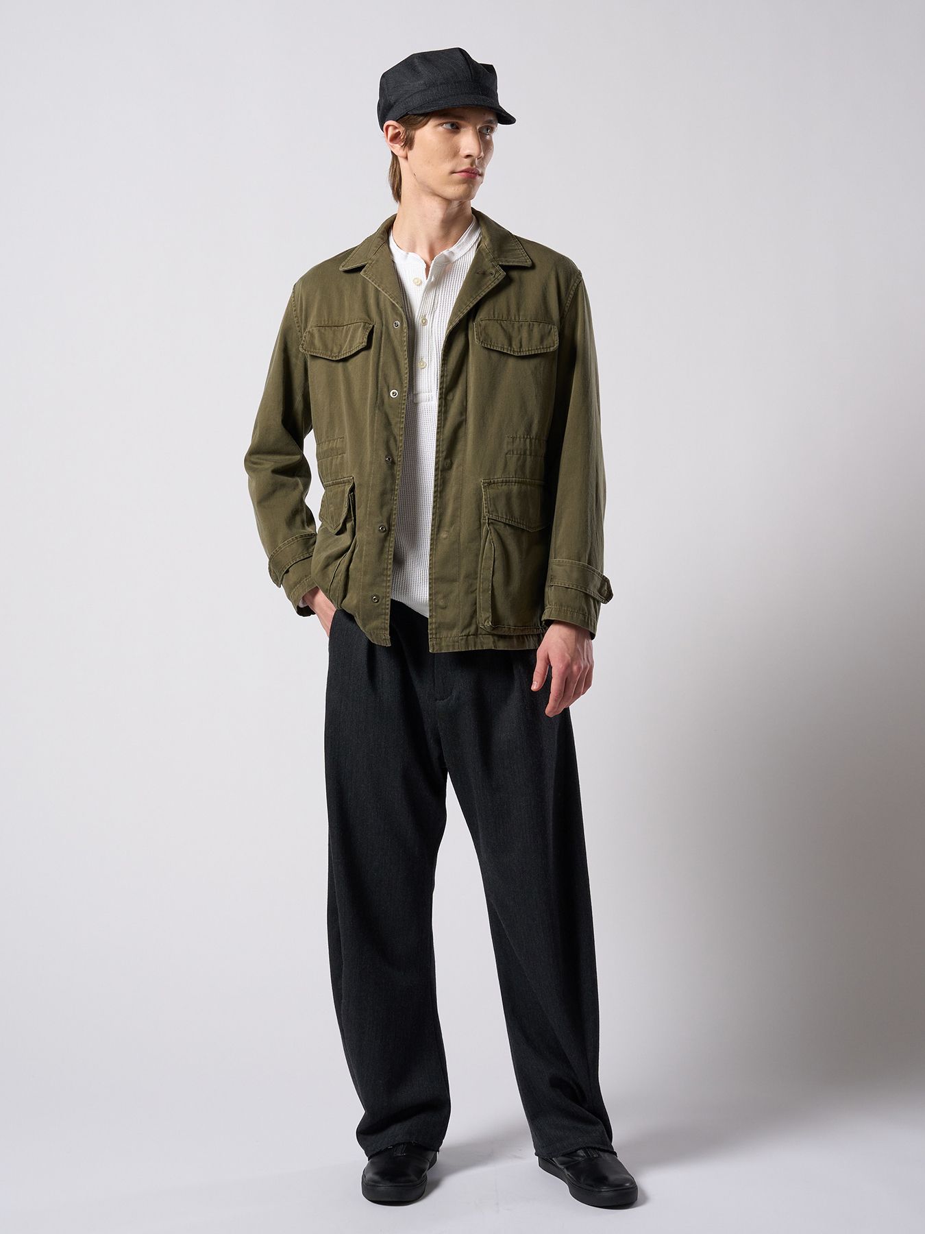 【予約品 4月19日(日) 18時締切】venetian stripe wide banana slacks / ヴェネツィアン ストライプ ワイドバナナスラックス / チャコール