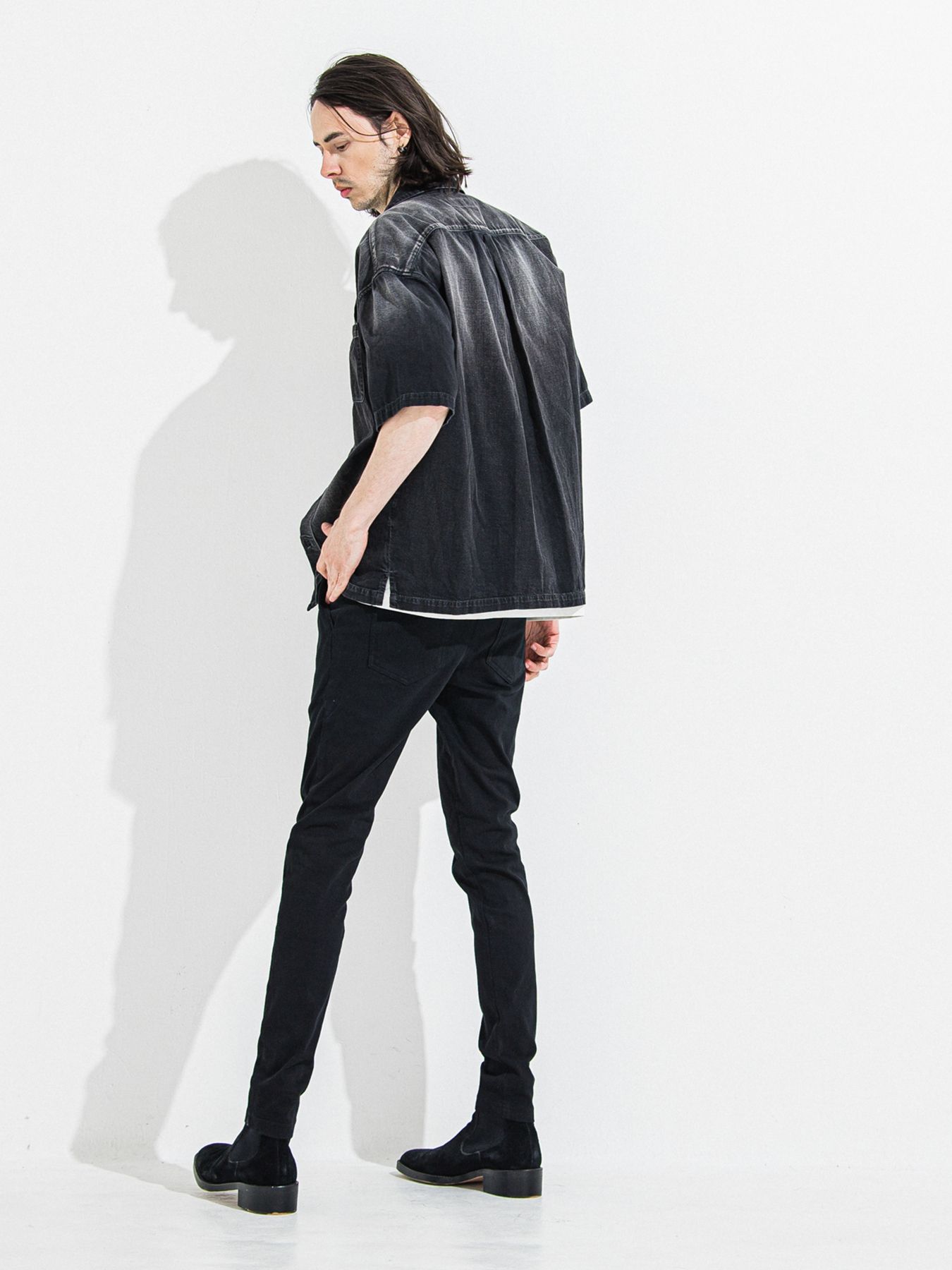 【予約品 】ZACK HALF DENIM SHIRT / ザックハーフスリーブデニムシャツ / ブラックプリント