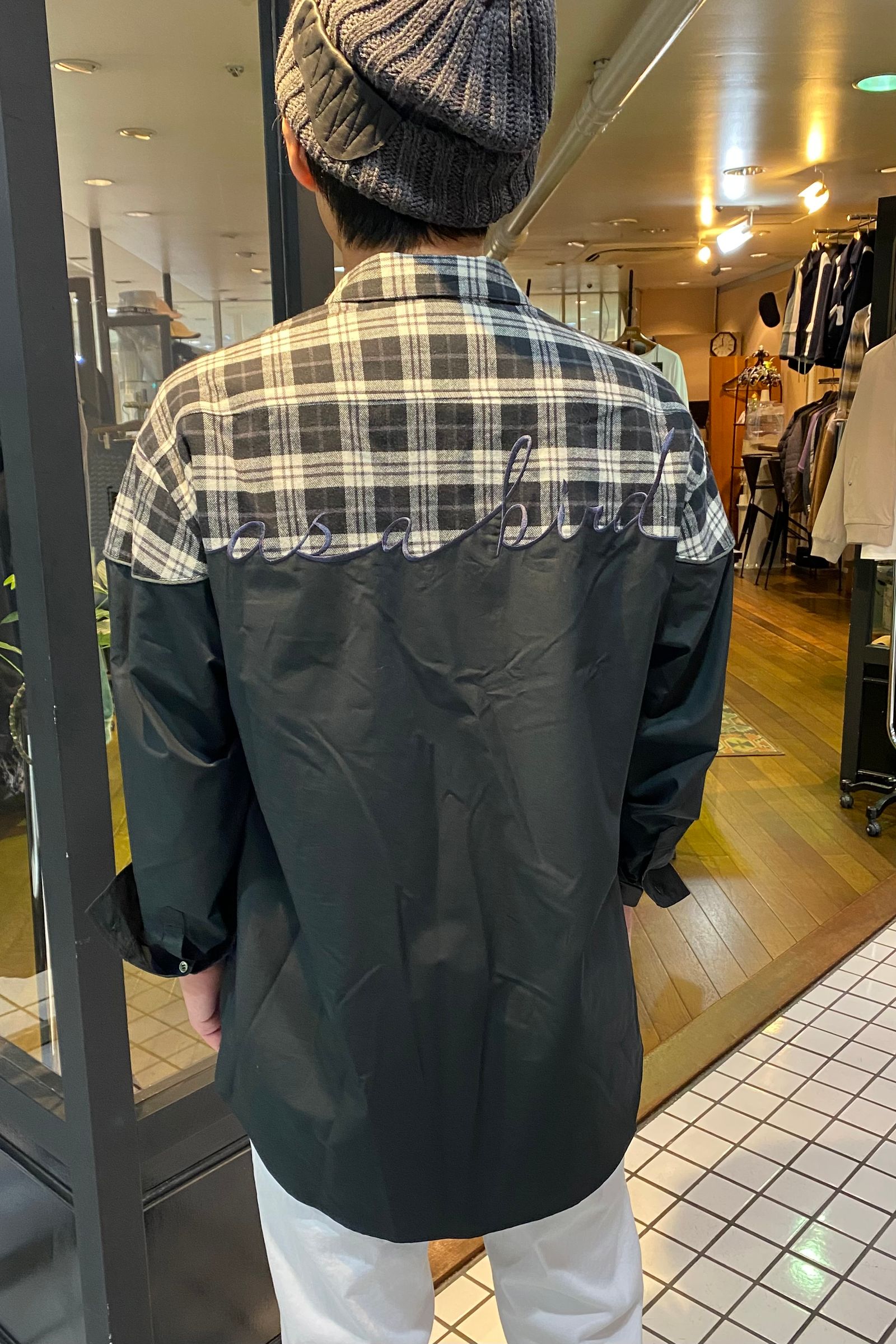 EMBROIDERY SWITCHING チェックシャツ / BLACK